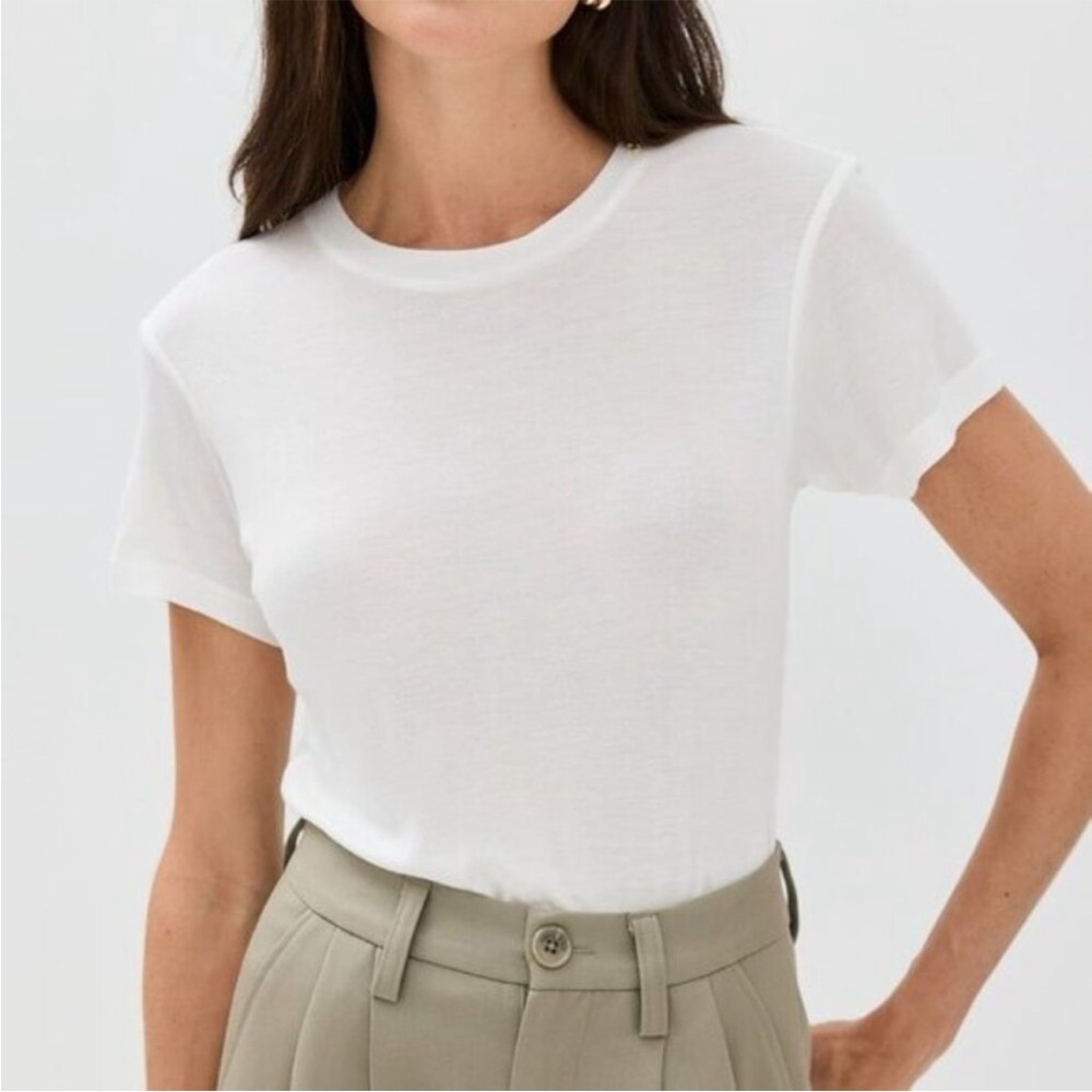 Anine Bing White Short Sleeve Crewneck Tee